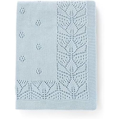 LAWKUL Cellular Blanket Baby 100% Cotton Knitted Soft Blankets Knit Crochet Newborn Swaddle Boy Girls Toddler Blue 100x80cm