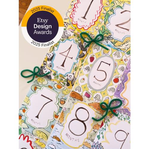 Animal Gender Neutral Painted Baby Milestone Marker Cards