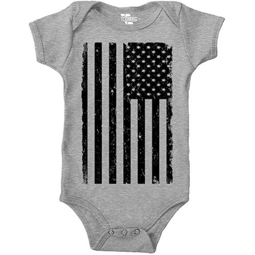 Big Black American Flag - Distressed Bodysuit - Newborn - Light Gray