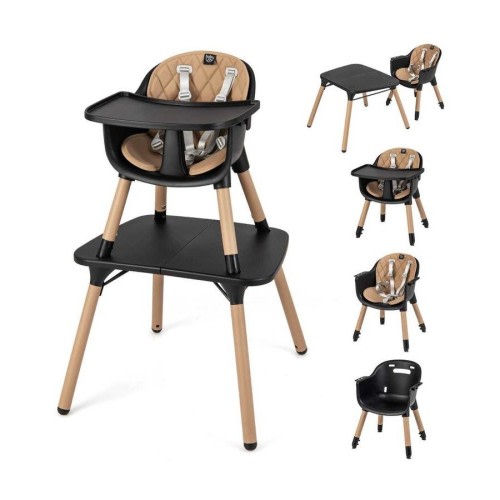 Costway 5-in-1 Babies High Chair Convertible Highchair Table Set Feeding Chair w/Security Harness Brown
