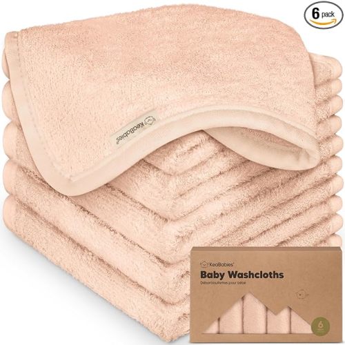 6-Pack Baby Washcloths – Soft Absorbent Viscose from Bamboo Washcloths for Face, Body, Baby Towels for Newborn, Kids, Toddlers, Infant, Gentle on Sensitive Skin, 10x10 Reusable Face Towels (Peachy)