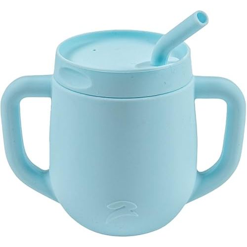 3-in-1 Silicone Training Cup with Straw & Lid - Baby Led Weaning Transition Sippy Cups for 6+ Month Old - Spill Proof Training Cup for Baby - BPA-Free Transition Sippy Cups (Sky Blue)