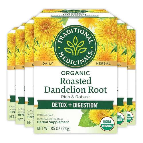Traditional Medicinals Tea, Organic Roasted Dandelion Root, Supports Kidney Function & Healthy Digestion, 96 Tea Bags (6 Pack)
