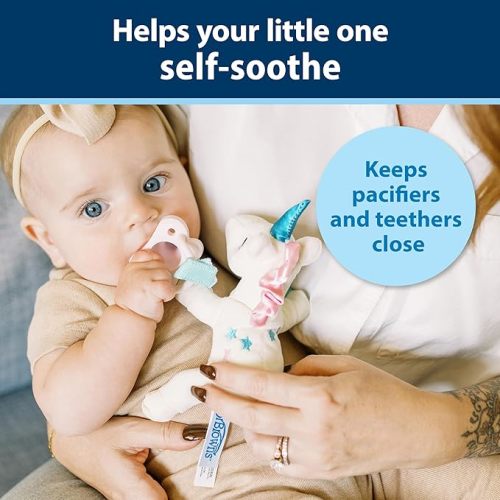 Dr. Brown's Baby Lovey Pacifier and Teether Holder, Unicorn with Pink HappyPaci, 100% Silicone, 0-6m (Packaging May Vary)