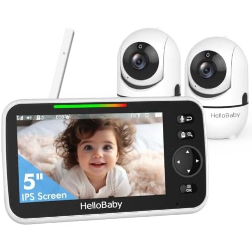 HelloBaby HB6550-2 5" Dual Camera Baby Monitor No WiFi, Pan Tilt Zoom