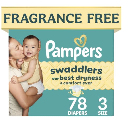 Pampers Swaddlers Diapers, Size 3 (13-26 lbs), 78 Count, Fragrance Free, Hypoallergenic, Absorbent, Pediatrician Recommended, Skin Safe