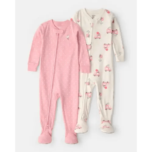 Baby Girl 2-Pack Ice Cream Truck 100% Cotton Snug Fit 1-Piece Pajama - Pink/Ivory | Carter's