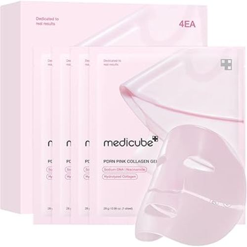 medicube Salmon DNA PDRN pink collagen jelly gel mask | overnight face mask for glass glow skin- elasticity, hydrating, firming and moisturizing | korean skincare, 28g, 4ea