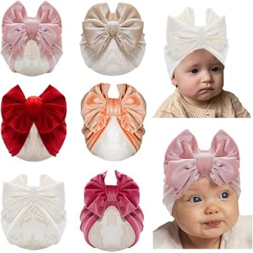 Baby Girls Hair Bow Turban Hat 6PCS Set, Top Bowknot Head Wrap Beanie India Caps for Infant Toddlers