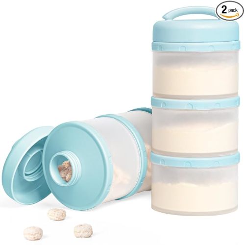 Termichy Stackable Formula Dispenser Portable Milk Powder Container, 2 Pack, Light Blue