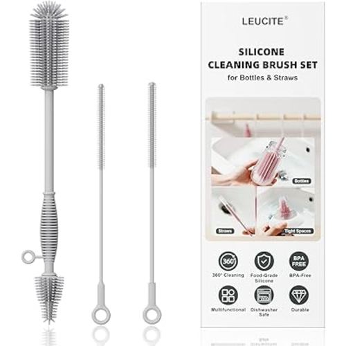 Silicone Cleaning Brush Kit,Water Bottle and Straw Cleaner Brush Set for Tumbler,Baby Bottle,Breast Pump Part,Nipple,Sippy Cup,Glass,Dishwasher Safe,BPA Free,3 Pcs