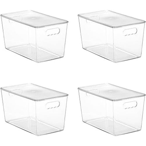 Vtopmart 4 Pack Clear Stackable Storage Bins with Lids,XLarge Plastic Containers with Handle for Pantry Organizer and Storage,Perfect for Kitchen,Fridge,Cabinet, Closet,Bathroom Organization