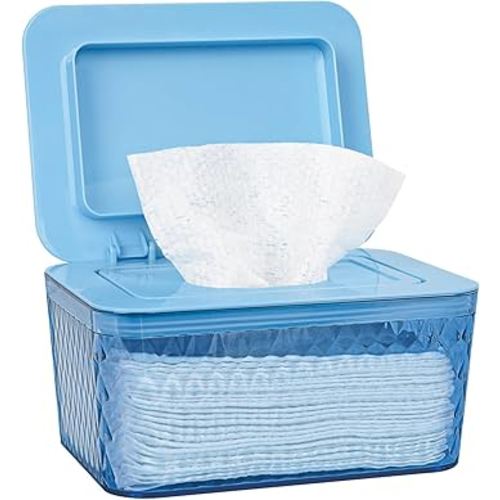 Wipes Dispenser, One-Handed Operation Wipe Holder for Baby & Adult, Seal-Designed Wipes Container for Bathroom Keep Diaper Wipes Fresh (Blue)