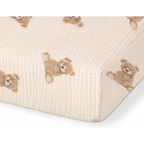 Organic Pack and Play Sheets Fitted 38”x26” 100% Muslin Cotton, Mini Crib Sheets Compatible with Graco/hiccapop/YENING/Dream On Me/Babylicious Pack N Play Mattress, Playard Bedding Sheet Bed Cover