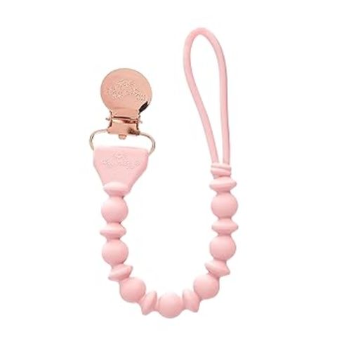 Itzy Ritzy Silicone Pacifier Clip – 100% Food Grade Silicone Pacifier Strap with Clip Keeps Pacifiers, Teethers & Small Toys in Place Features One-Piece Design & Cord (Pink)