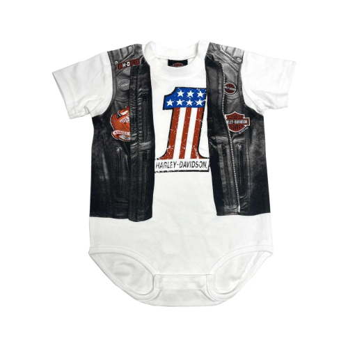 Harley-Davidson Baby Boys' Faux Leather Vest Short Sleeve Creeper, White (9/12M), Harley Davidson