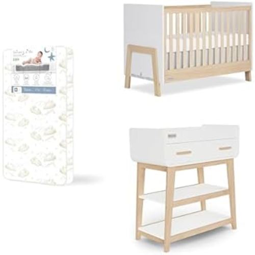 Dream On Me Fisher-Price Iris Nursery Bundle – Includes 4-in-1 Convertible Crib, Changing Table & Twilight Full Size Spring Coil Mattress