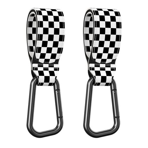Baby Stroller Hooks for Hanging Bags, Universal Stroller Clips Accessories, Mommy Hook for Diaper Bag, Shopping Cart, Purse, Backpack - 2 Pack, Black White Checkered