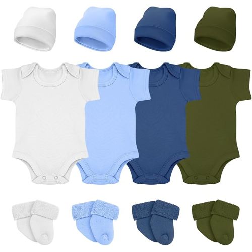 4 Pack Preemie Layette Set Premature Baby Bodysuit Preemie Clothes Hat Bodysuit Socks Set for NICU Newborns