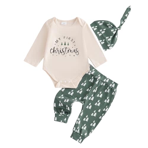 Newborn Baby Boy Girl Christmas Outfit Gingerbread Man Christmas Tree Romper Bodysuit Pants Hat Set Xmas Clothes