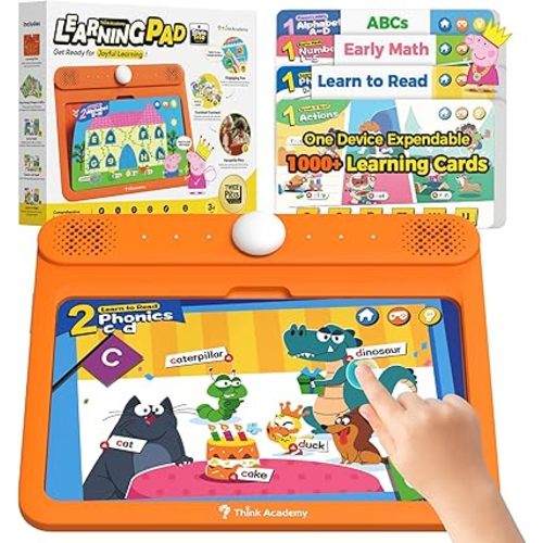 Think Academy Learning Pad - Screen Free Tablet with Flash Cards Inserted to Learn Alphabet, Numbers, Early Math, Logic, Nature and Daily Life, Educational Toys Gift for 3 4 5 Years Old Boys Girls