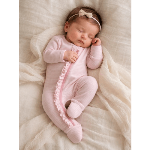 Pink Stripe / Ribbed Frill 2-Way Zip Footie