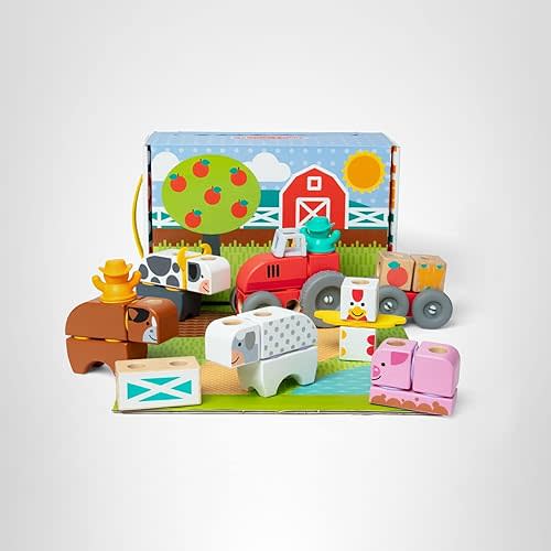Melissa & Doug Blockables™ Farm Snap and Play, Mix and Match Connectable Wooden Building Blocks Play Set Toy for Preschool Boys and Girls (56 Pcs)