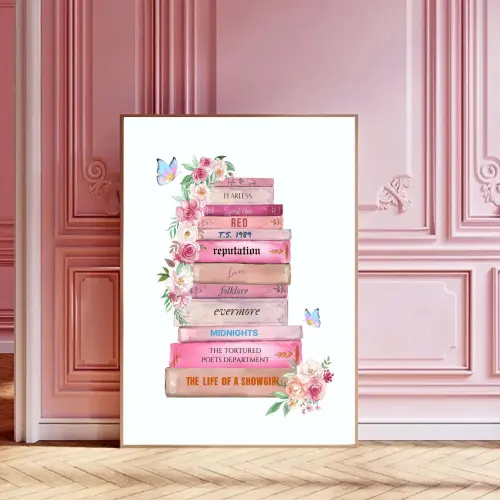 Taylor Swift Albums-Book Stack, Taylor Swift Coquette, Book Lover Art, Taylor Swift Decor, Taylor Swift Art, Pink Coquette Decor