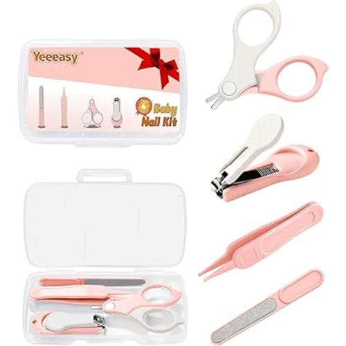 Baby Nail Clippers Kit Baby Grooming Set with Nail Clippers, Scissors, Nail File & Tweezers Baby Care Kit Fingernail Cutter for Baby,Newborn,Infant,Toddler,Kid(Pink)