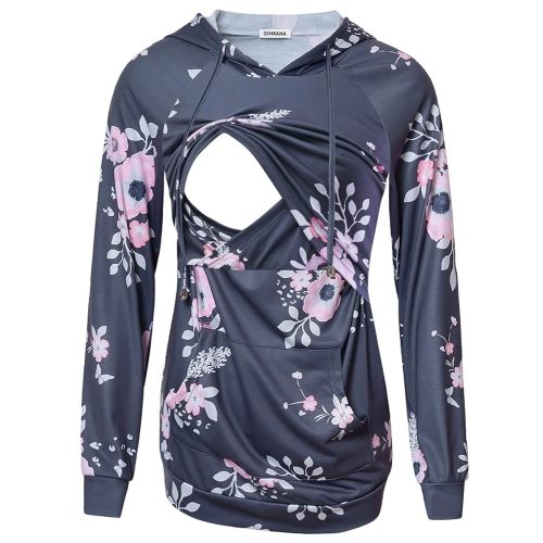 GINKANA Women's Nursing Hoodie Sweatshirt Long Sleeves Breastfeeding Maternity Tops Casual Clothes