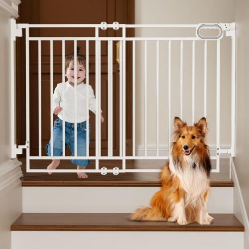GROWNSY Baby Gate for Stairs- No Bottom Bar, Adjustable Width 29.8'' to 43.5'' for Child and Pet, with Auto-Close & One-Hand Operation, White