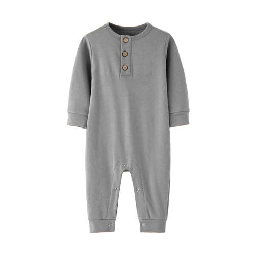 Busydd Baby Boys Girls Rompers Long Sleeve Round Neck Unisex Infant Clothes Button Solid Color Newborn Baby Girl Clothes Comfort Cotton Baby Boy Romper Jumpsuits 3-12 Months