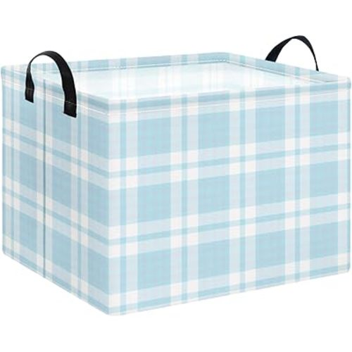 NTAOHAMPER Rectangular Storage Basket with Handles, Laundry Hamper, Room Decor, Gift Basket, Book Box (Blue Plaid)