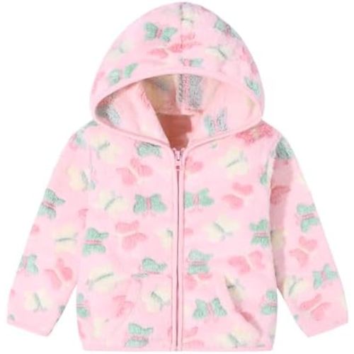 Toddler Baby Girls Fall Clothes Fleece Jackets Hooded Zip Up Cute Prints Fuzzy Coats Size 12 18 24 Months 2t 3t 4t 5t