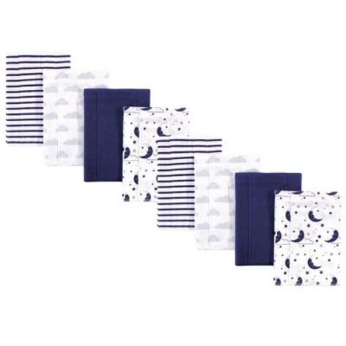 Hudson Baby Boys and Girl Cotton Poly Flannel Burp Cloths 8-Pack, Moon, One Size