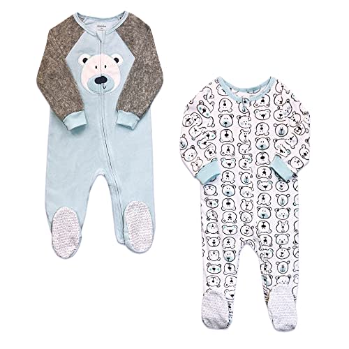 Babys and Toddlers Cozy Fleece Non-Slip Footed, Zip-Front, Blanket Sleepers for Sleep and Play - Pack of 2