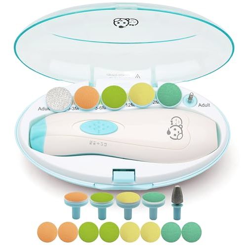 Royal Angels Baby Nail File, 21 in 1 Set with Labels, Electric Nail Kit, Extra 13 Replacement Tools, Baby Nail Trimmer, Baby Nail, Newborn Toddler Toes & Fingernails Clipper, Trim & Polish (WhiteBlue)