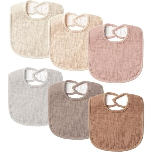 6-Pack Muslin Baby Bibs for Unisex Boys Girls, Cotton Baby Drool Bibs, Drooling and Teething Bibs for Infant