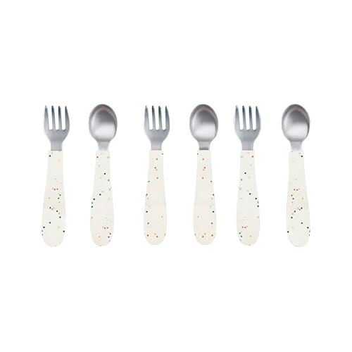 WeeSprout Toddler Utensils, 3 Forks & 3 Spoons, 18/8 Stainless Steel & Food Grade Silicone, Thick Easy-Grip Handles, Perfect Length For New Self Feeders, Gentle On Gums & Teeth, Dishwasher Safe
