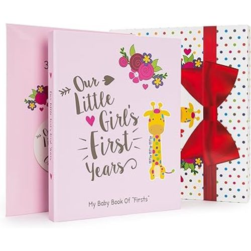Ronica Baby Girl Gift Set with Baby Memory Book and Monthly Stickers, Modern Photo Journal, Keepsake Album for Girls, First 5 Years, Shower Gift Idea for Mom, Dad Or Grandparents