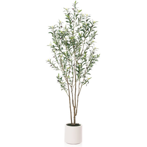 Primrue Adcock Faux Olive Tree in White Planter, Lifelike Fake Olive Plant for Indoor and Outdoor Decor & Reviews | AllModern