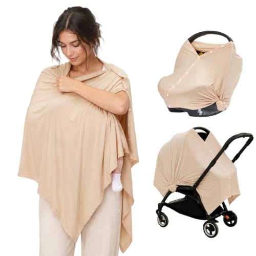 FUNUPUP Nursing Cover for Breastfeeding & Pumping, Soft Breathable Modal | 360° Full Privacy Coverage, Lightweight & Packable, Multi-Use - Baby Car Seat Cover & Portable Scarf & Blanket, Beige