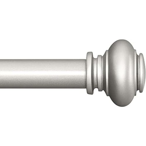 Silver Curtain Rods for Windows 28 to 48 Inches Adjustable Decorative 1 Inch Diameter Single Window Curtain Rod Set with Classic Finials, Silver Finishing