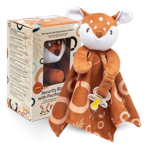 FAWNEST Baby Lovey Security Blanket Newborn - Plush Stuffed Animal with Pacifier Holder, Gender Neutral Baby Gift, Cozy Blanket for Boy & Girl Patterned