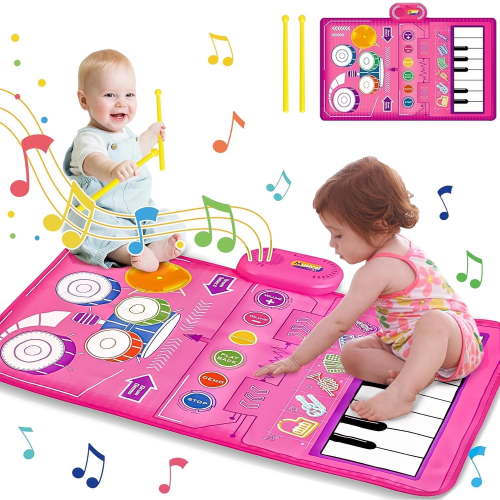 Suorfoxs 2 in 1 Baby Musical Toys for 1 Year Old Girl Boy with Piano and Drum Musical Mat