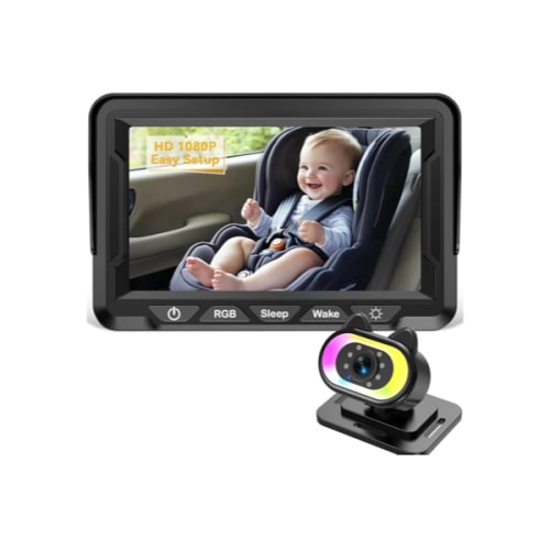 Baby Car Camera for Backseat – HD 1080P, 150° Wide Angle, Night Vision, Easy Installation, Adjustable LED Light, 4.3” LCD Display, Anti-Glare