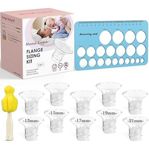 Flange Sizing Kit 3 in 1 with 10PCS Flange Inserts 13/15/17/19/21mm, Silicone Flanges Insert Kit for 24mm Flange/Shield, Pumping Essentials Kit for Moms