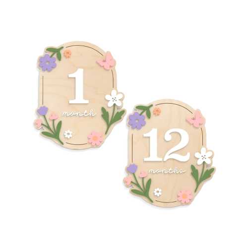 Wildflower Monthly Baby Milestone Markers, Interchangeable Floral Month Cards, First Year Photo Prop