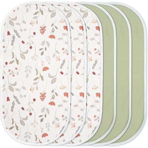 TILLYOU Waterproof Changing Pad Liners 6 Pack, 100% Cotton Reusable Cloth Diaper Liners, Forest Floral