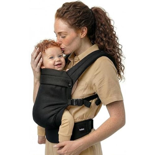 Boba Auri Baby Carrier Newborn to Toddler - 100% Cotton Premium Newborn Carrier, 3 Ergonomic Positions (Front in/Front Out/Back), “M”-Position Baby Carriers with Adjustable Seat (7-45 lbs) - Black